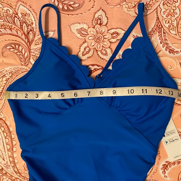 Cupshe One Piece Swimsuit Scalloped Neckline Ruched Waist Bright Blue - Picture 8 of 12